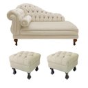 Ver imagem 1 de Recamier Divã Namoradeira Larissa 150cm + 2 Puffs Retrô Suede Bege - LM DECOR