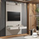 Ver imagem 1 de Painel Ripado Suspenso para TV até 55 Polegadas 100% MDF 138,6CMX240CM 2 Gavetas Arbo