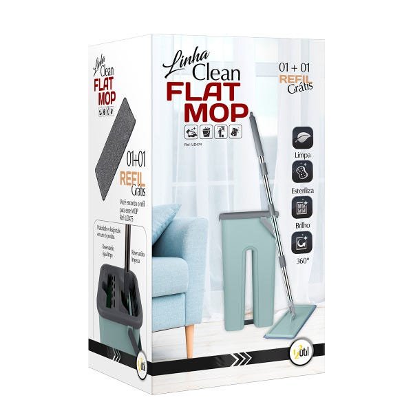 Kit Mop flat + 5 Refil Esfregão Microfibra Rodo mágico casa - 6