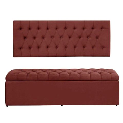 Painel Cabeceira com Bau Dubai 1.38mt Suede Vermelho