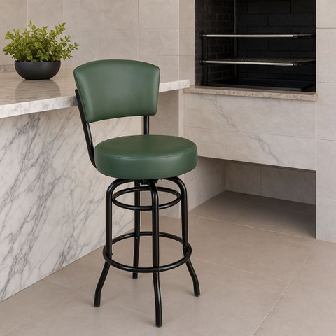 Banqueta Alta Bar Giratória com Encosto Cor Preta Assento Grosso Confortável Cor Verde
