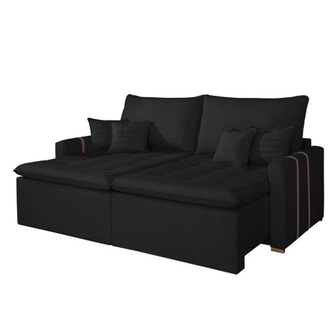 Sofa Retratil Boston 220cm Kc Rei de Casa Veludo Preto