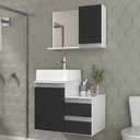 Ver imagem 1 de Conjunto Gabinete Banheiro Cross 60 (gabinete+espelheira+cuba) Branco Preto