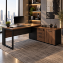 Ver imagem 1 de Mesa Escrivaninha em L Diretor 150x180cm 3 Gavetas 1 Porta SAT1817 - Gebb Work