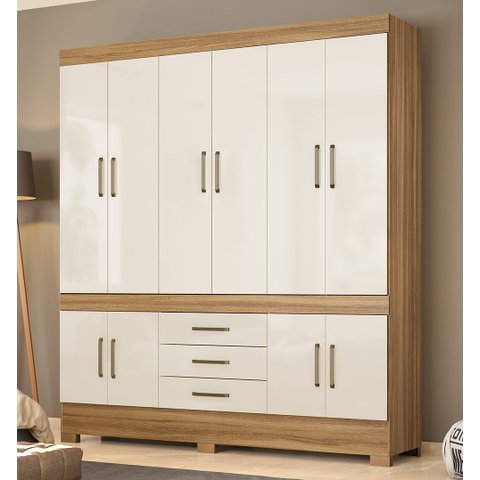 Guarda Roupa Roupeiro Casal 83530 10 Portas 03 Gavetas New Murano Amendola Off White Demóbile