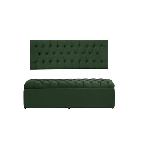 Kit Cabeceira e Calçadeira Imperatriz 100 cm Suede Verde