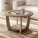 Ver imagem 3 de Mesa de Centro para Sala de Estar Redonda Tampo de Vidro 60cm Soren A05 Carvalho - Lyam Decor
