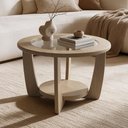 Ver imagem 1 de Mesa de Centro para Sala de Estar Redonda Tampo de Vidro 60cm Soren A05 Carvalho - Lyam Decor