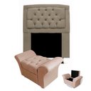 Ver imagem 1 de Kit Cabeceira Geovana + Calçadeira Baú Veneza Solteiro 100cm Suede - Renascer Decor:Bege
