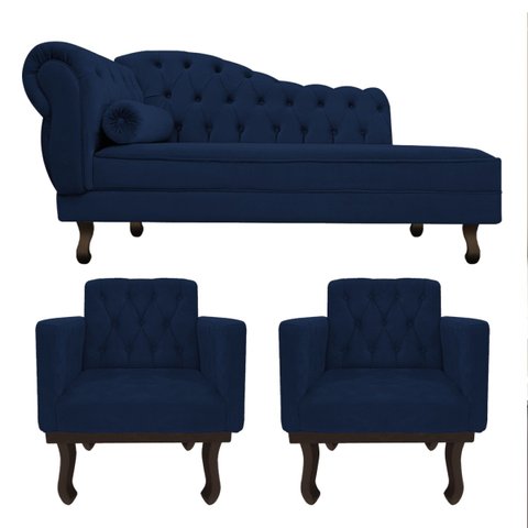 Kit Diva Recamier Diana 185cm Lado Direito e 02 Poltronas Classic Suede - Doce Sonho Móveis RECAMIER
