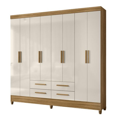 Guarda Roupa Florida Quarto Casal com 8 Portas e 4 Gavetas Freijo/off White