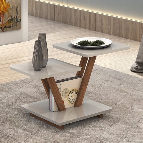 Mesa de Centro Decorativa Laguna Tampo Base Quadrada Off White