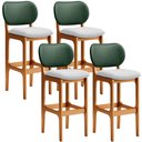 Ver imagem 1 de Kit 4 Banquetas Alta Bar Cozinha Sala Jantar Betta L02 Imbuia Facto Verde Linho Cinza - Lyam Decor