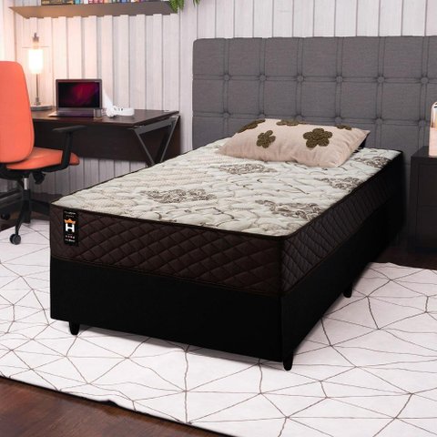 Conjunto Cama Box Solteirão c/ Molas Ensacadas Allura Preto 96x203x58