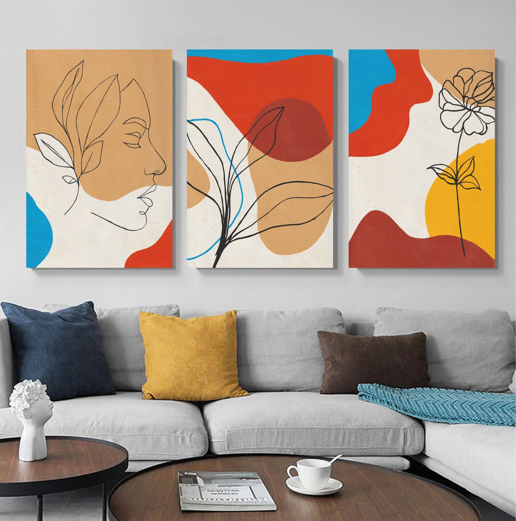 Conjunto com 3 grandes quadros pintados de forma artesanal a mão medindo 90x60cm cada quadro