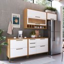 Ver imagem 1 de Armário de Cozinha com Balcão e Tampo 5 Portas 5 Gavetas Pérola 100% Mdf Vidro Reflecta Amêndoa/bran