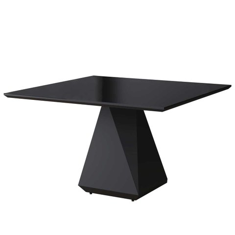 Mesa de Jantar Quadrada 140x140cm Lia Tampo Vidro Preto Ccs