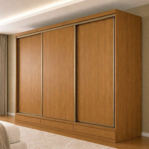 Guarda Roupa Casal 3 Portas de Correr com 9 Gavetas 100%MDF Pleno