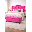 Ver imagem 1 de Kit De Quarto Lisboa Cabeceira De Cama Box e Calçadeira Baú Queen 160 cm Suede Rosa Pink Eli Móveis