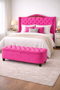 Ver imagem 1 de Kit De Quarto Lisboa Cabeceira De Cama Box e Calçadeira Baú Queen 160 cm Suede Rosa Pink Eli Móveis