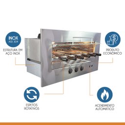 Churrasqueira Gourmet Rotativa a Gás Natural Embutir 48x77cm Aço Inox Roast Premium 06 Bivolt - Hope - 6