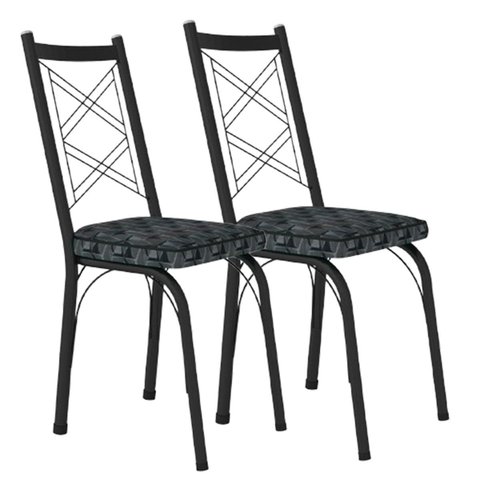 Kit 2 Cadeiras Aço Carbono Tubular Metálica Acabamento Fosco D-28 Julia Preto/mosaico Silver