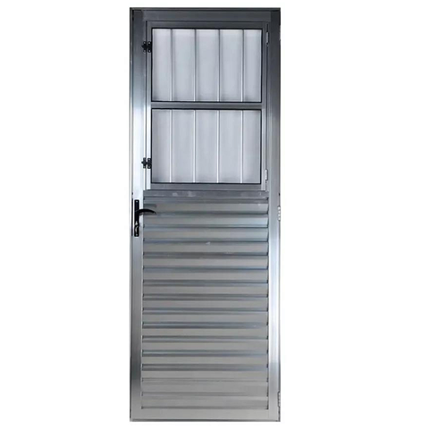 Porta Social com Postigo Vidro Boreal Alumínio Brilhante - Linha 25 - 210cm - 80cm - Esquerdo