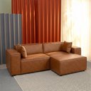 Ver imagem 1 de Conjunto Sofá 220cm e Puff 80cm Baobá CabeCasa MadeiraOriginals Cobre Courino Coffe