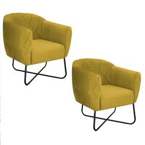 Kit 02 Poltronas Preta Suede - Cor Amarelo