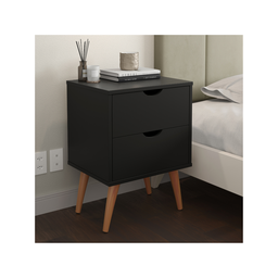 Mesa de Cabeceira 2 Gavetas Pés Palito Quarto Moderno Mdp Retrô:preto - 2