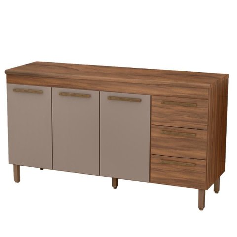 Balcão de Cozinha Atenas com Tampo 3 Portas 3 Gavetas 158 Cm Freijo/moka