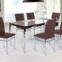 Ver imagem 2 de Conjunto Sala de Jantar Mesa Tampo de Vidro 6 Cadeiras Aço Tokio Yescasa Marrom/Cromado/Tex