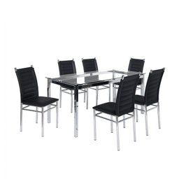 Conjunto Sala de Jantar Mesa Tampo de Vidro 6 Cadeiras Aço Tokio Yescasa - 2