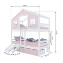 Ver imagem 3 de Beliche Casinha Sonhos com 02 Gavetas Rosa Kit Escada/ Escorregador Madeira Maciça Rosa/ Branco