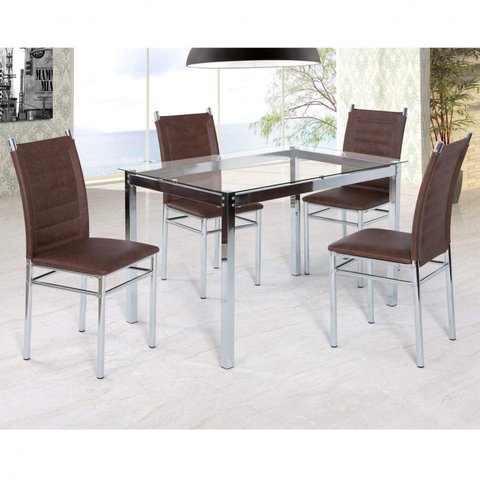 Conjunto Sala de Jantar Tokio Mesa 4 Cadeiras Marrom/Cromado/Tex