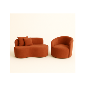 Conjunto 01 Poltrona + Sofá Curvo Orgânico Nature Gaia Suede Terracota - Montanaris Decor