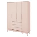 Ver imagem 2 de Jogo de Quarto Infantil Prince com Guarda Roupa 4 Portas e Berço Multifuncional Rosa Fosco - Reller