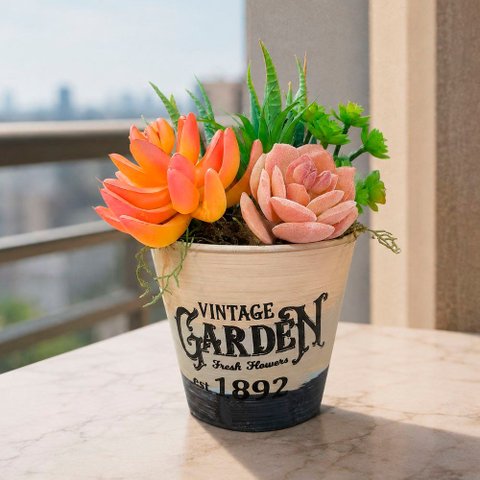 Arranjo Vaso Decoração Suculenta Flor Planta Artificial 20cm Garden
