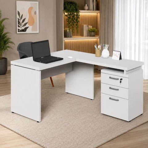 Mesa em L Mesa em L 1,20m 3 Gavetas MDP 120cm Cinza F5 Office