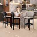 Ver imagem 2 de Kit 6 Banquetas Alta Bar Cozinha Sala Jantar Fixa Betta L02 Preto Linho Bege - Lyam Decor
