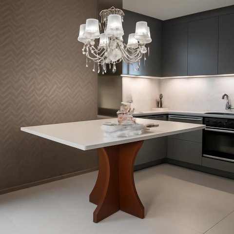 Mesa de Jantar Luna Tampo Mdf 25mm com Vidro 120x80 Off-white