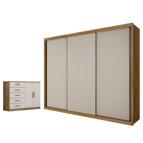 Guarda Roupa Casal Palazzo e Cômoda Seul Cumaru 25 Fendi - Novo Horizonte