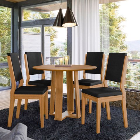 Conjunto Sala de Jantar Mesa Tampo Redondo sem Vidro Isabela 100cm com 4 Cadeiras Marrom/Ype/Cinamomo