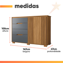 Ver imagem 4 de Cômoda Texas 147cm 4 Gavetas 2 Portas Freijó Cinza Moval