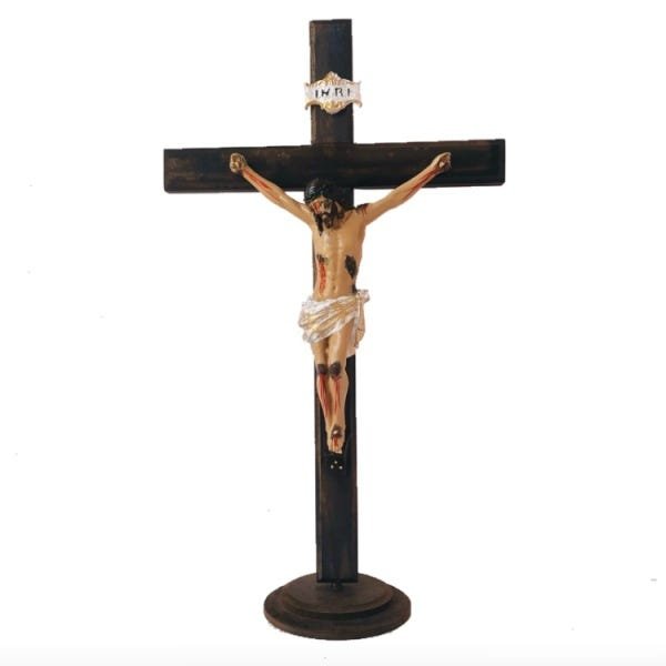 Crucifixo Cruz Madeira Cristo Resina Mesa Parede - 1