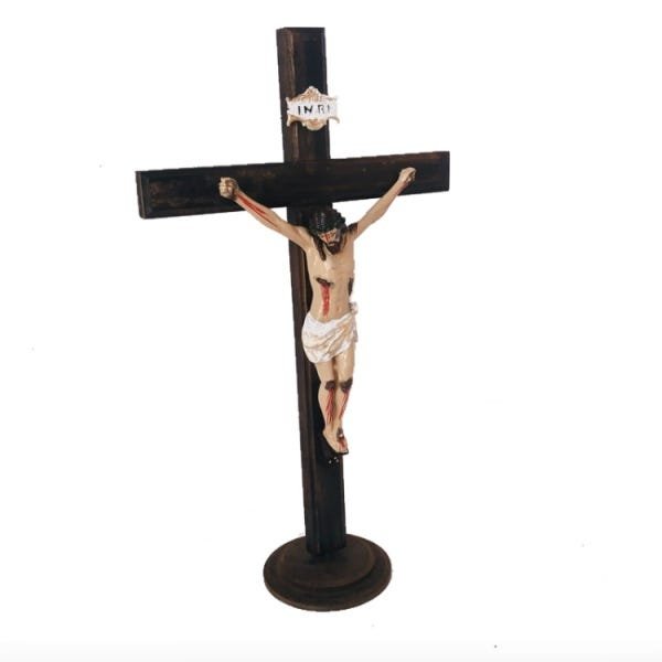 Crucifixo Cruz Madeira Cristo Resina Mesa Parede - 4