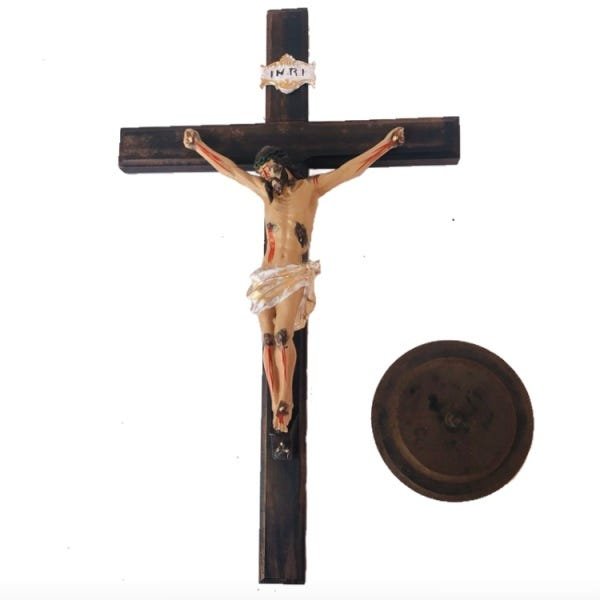 Crucifixo Cruz Madeira Cristo Resina Mesa Parede - 2