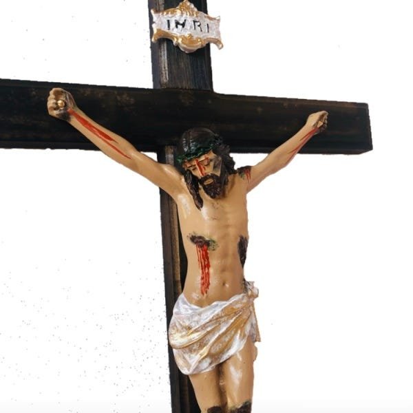 Crucifixo Cruz Madeira Cristo Resina Mesa Parede - 5