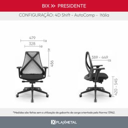 Cadeira Escritório Presidente Tela Bix-x+ Autocompensador Slider Braços 4d Shift Plaxmetal Preta - 6