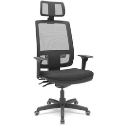 Cadeira de Escritório Presidente Brizza Braços 3D Backplax Revestimento Couro Ecológico Preto- Plaxme - 1